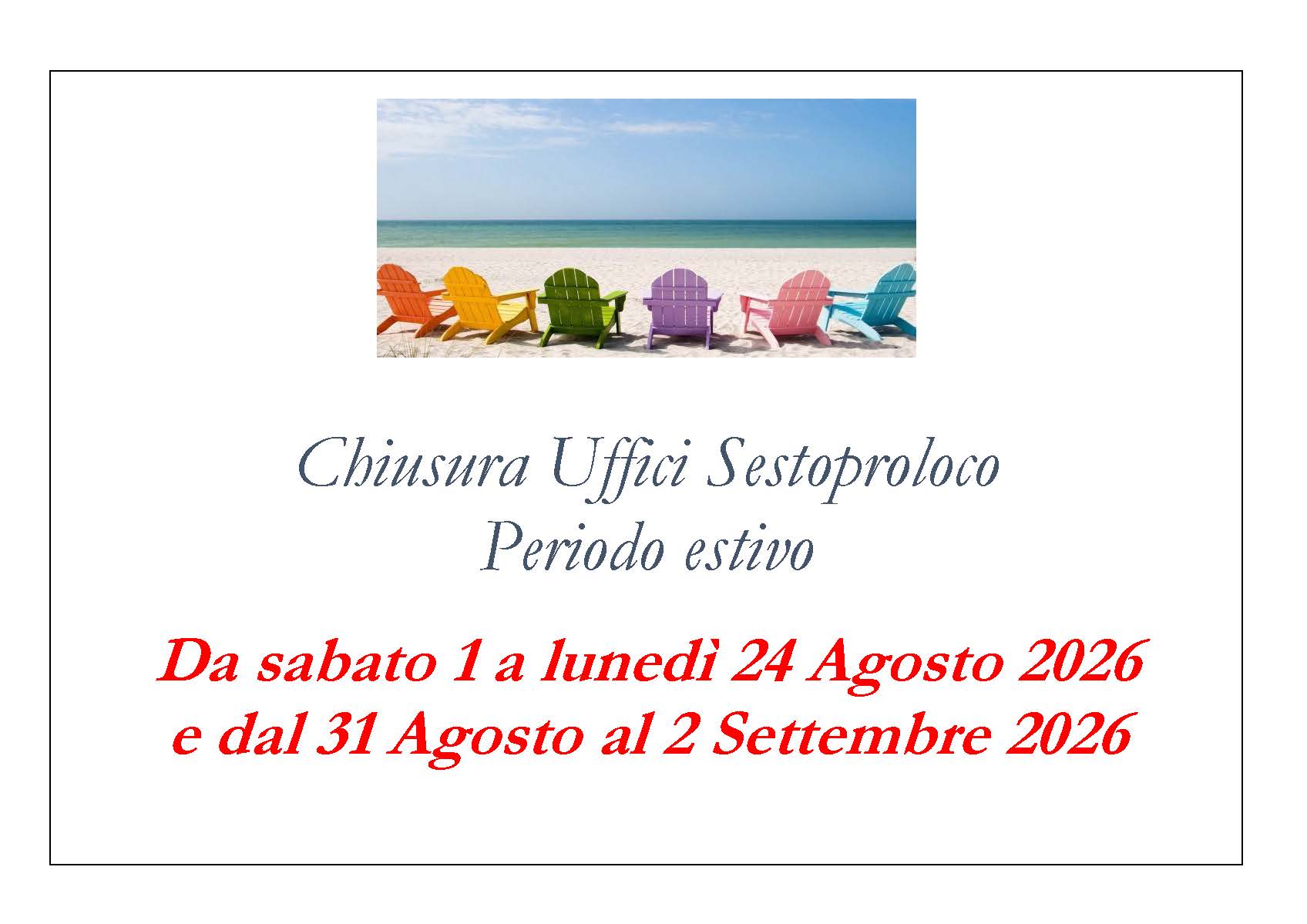 SESTOPROLOCO APS - AVVISO DI CHIUSURA ESTIVA