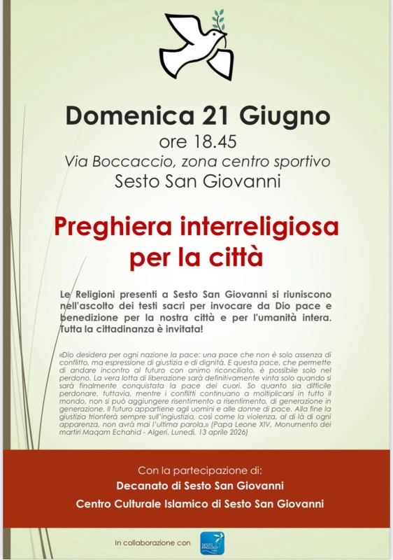 Decanato e Centro Culturale Islamico di Sesto San Giovanni, uniti nella preghiera interreligiosa per la nostra città 2026