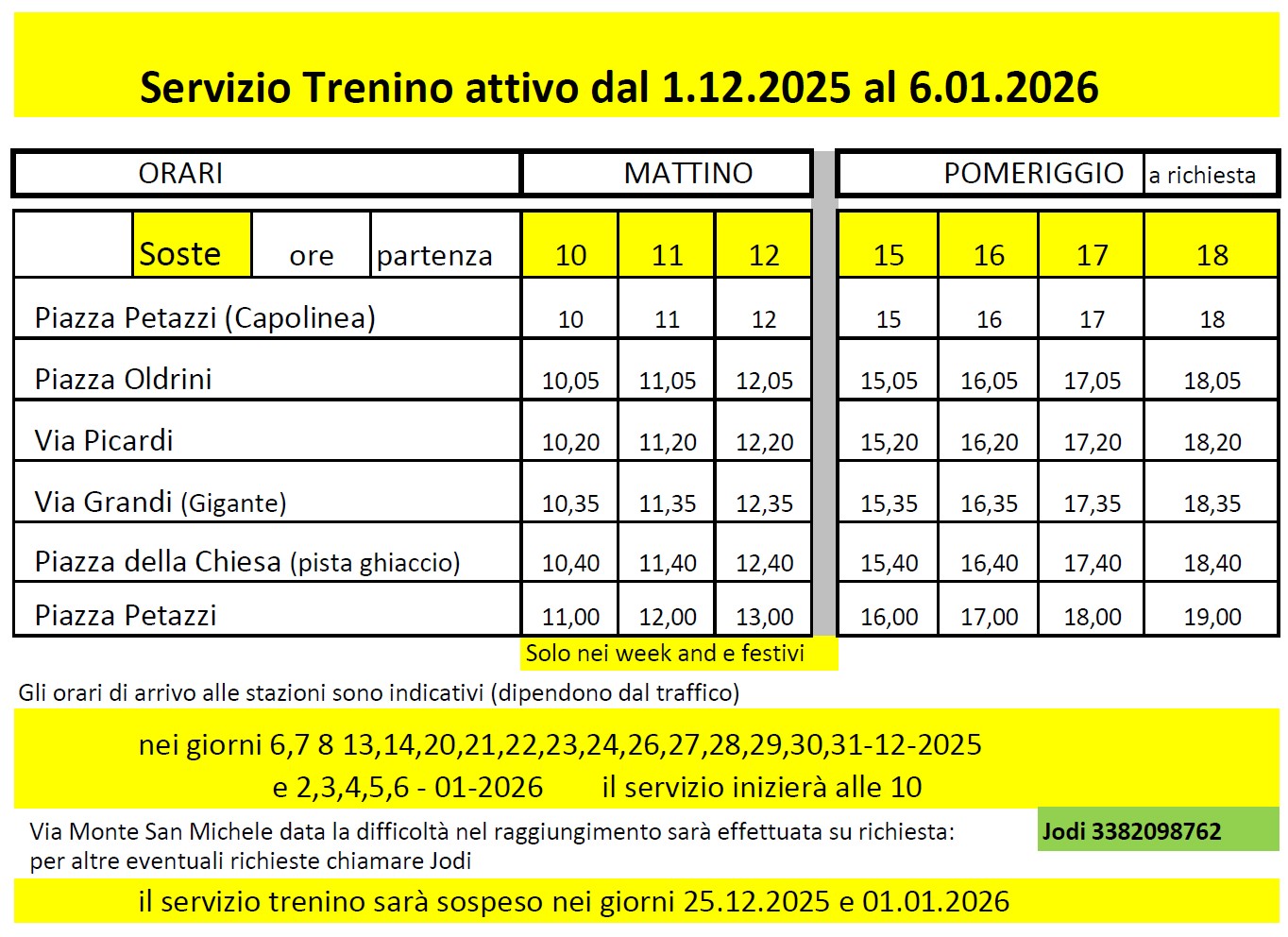 Trenino di Natale 2025 Soste e Orari